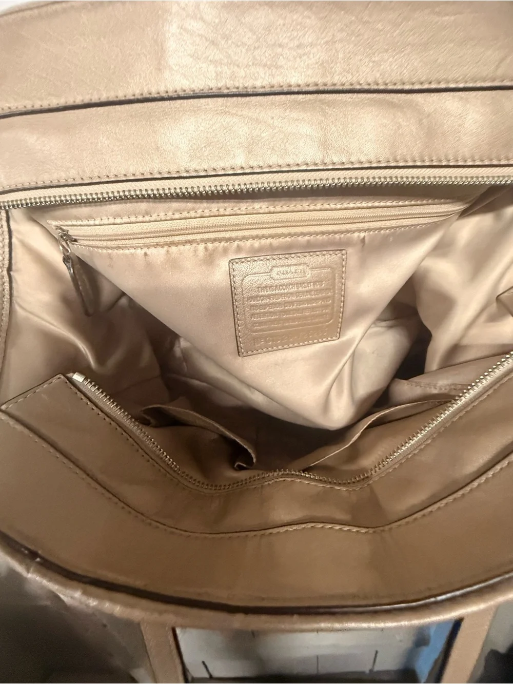 Vintage Coach Metallic Taupe Leather Tote Bag